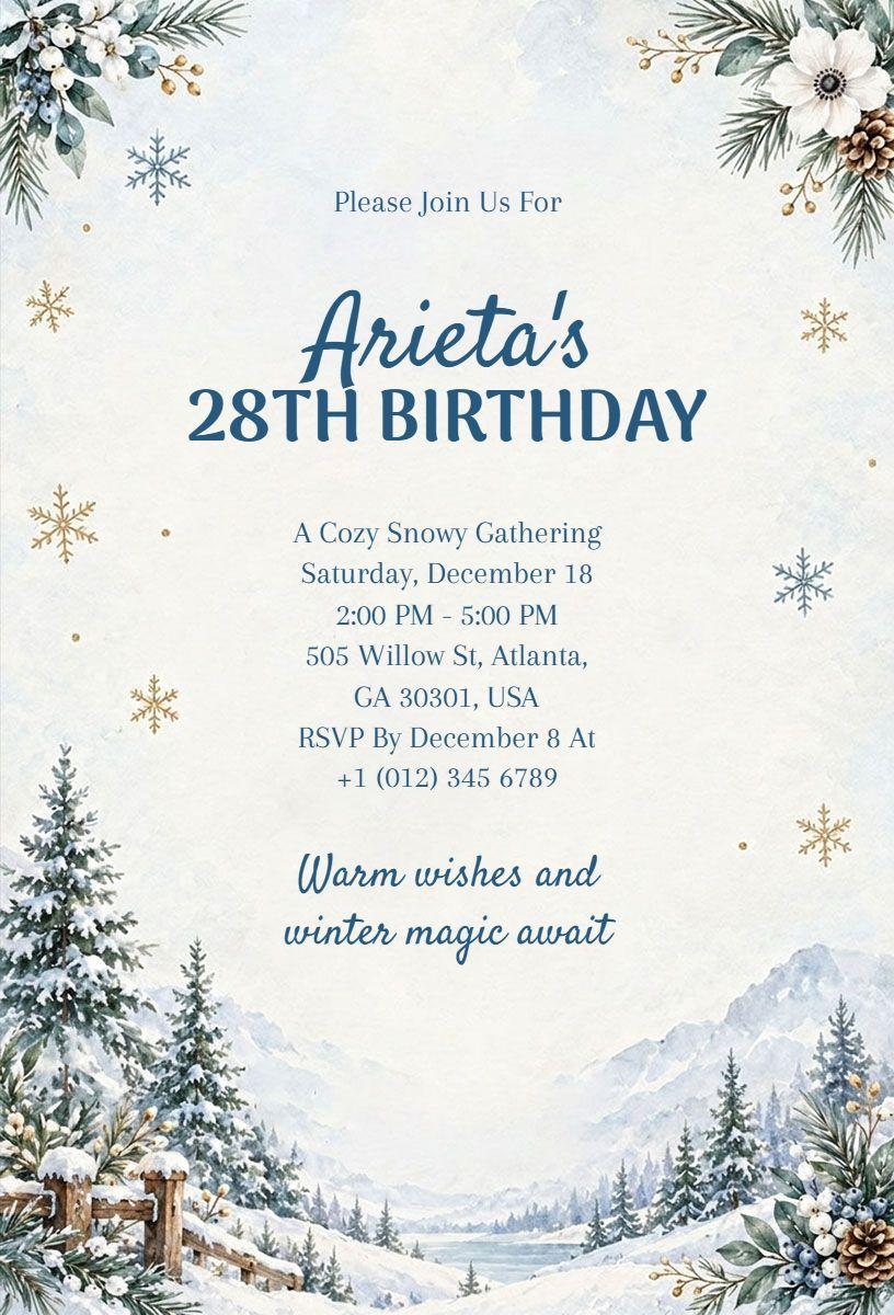 Cozy Gathering Winter Birthday Invitation Template