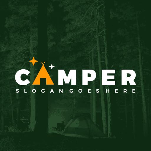 Cozy Green Forest Landscape Enhanced by Camping Logo Template