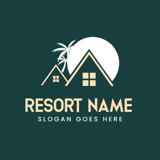 Cozy Green Resort with Palm Trees and Sunset Logo Template