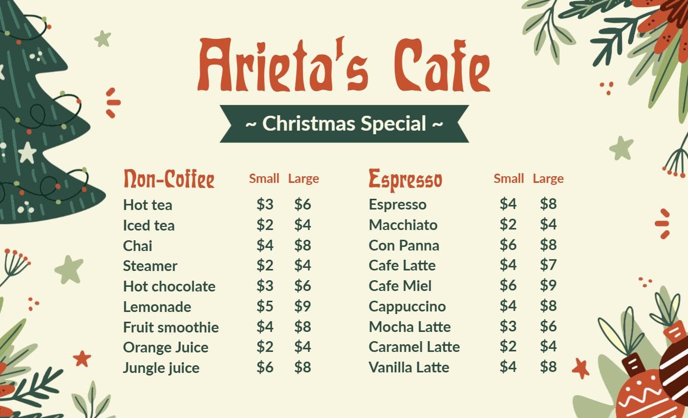 Cozy Hot Drinks and Festive Treats for the Holiday Season Christmas Menu Template