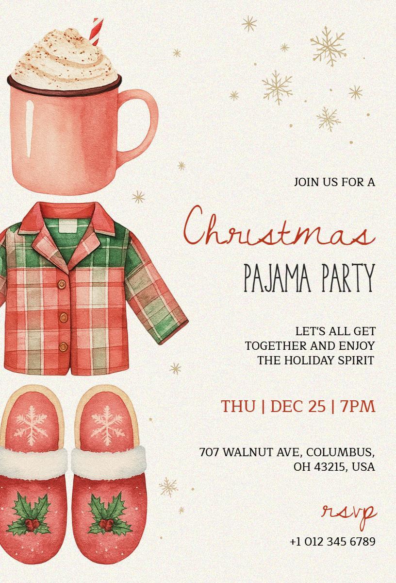 Cozy Merry Christmas Pajama Party Celebration Invitation Template