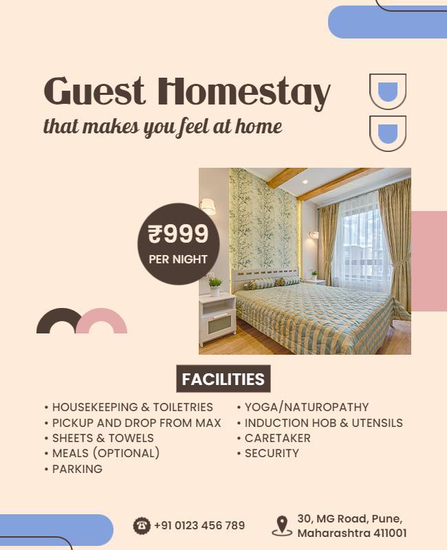 Cozy Modern Guest Homestay Accommodation Services Poster Template
