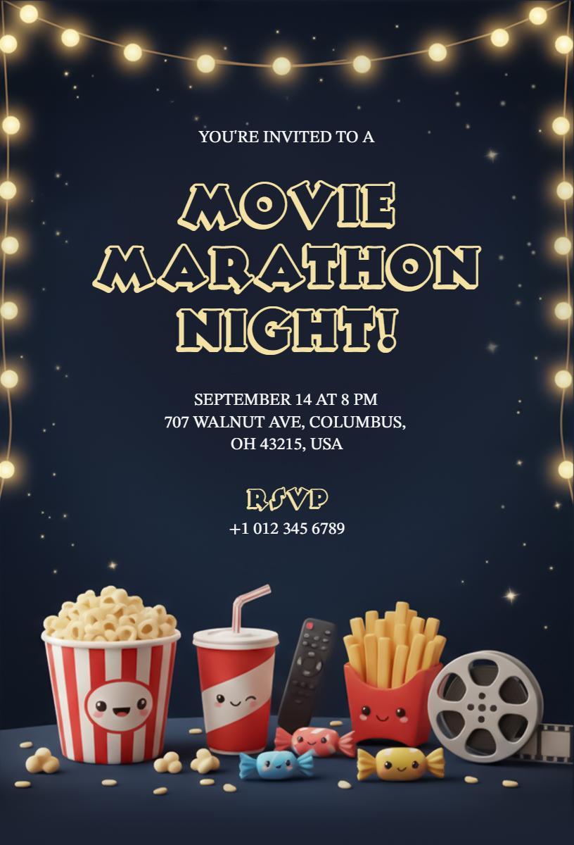 Cozy Movie Marathon Night Under Starry Lights Invitation Template