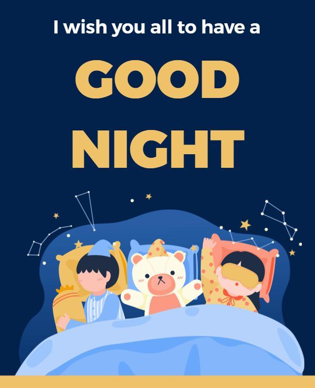 Cozy Nighttime Scene with Children and Teddy Bears Poster Template