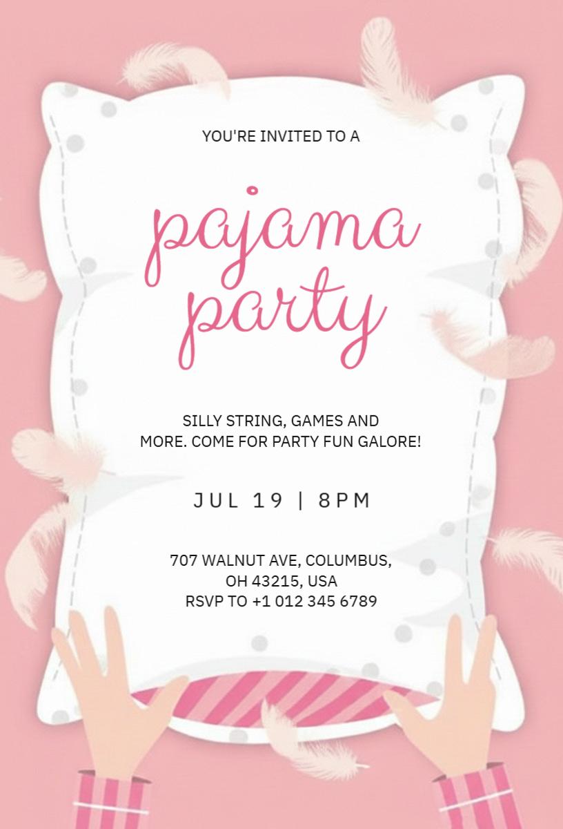 Cozy Pillow Themed Pajama Party Fun Invitation Template