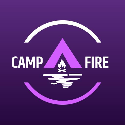 Cozy Purple Campfire Design Featuring Water Reflection Logo Template