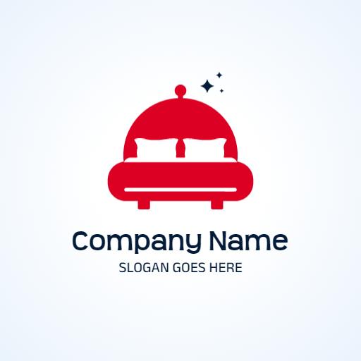 Cozy Red Bed Design Featuring Plush Pillows Logo Template