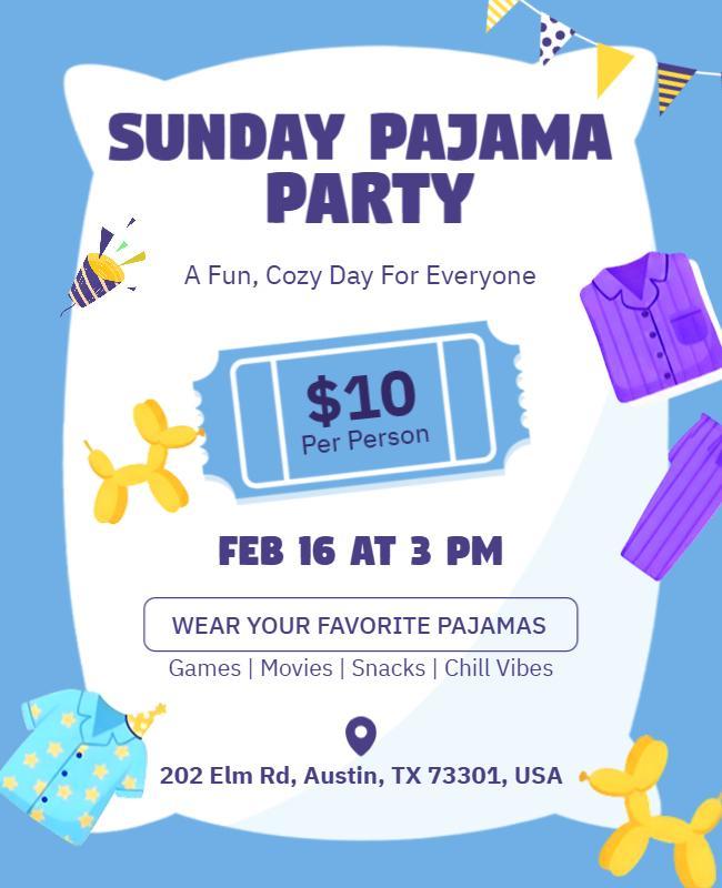 Cozy Sunday Pajama Party Invitation Flyer Template