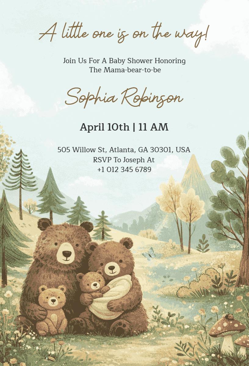Cozy Teddy Bear Themed Baby Shower Celebration Invitation Template