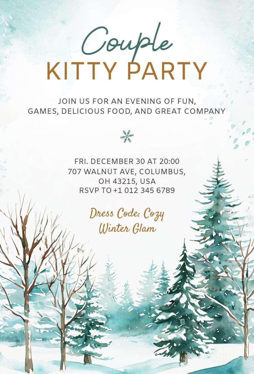Cozy Winter Couple Kitty Party Celebration Invitation Template