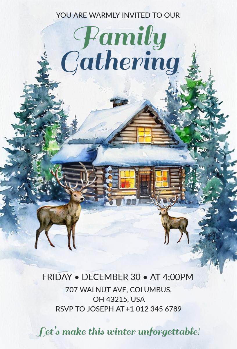 Cozy Winter Family Reunion Gathering Celebration Invitation Template
