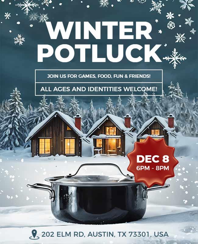 Cozy Winter Gathering for Potluck Event Poster Template