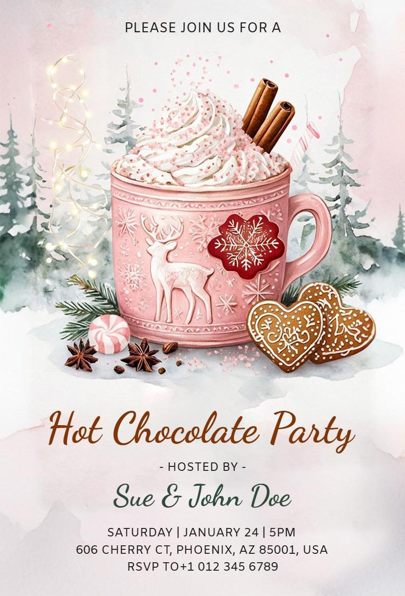 Cozy Winter Hot Chocolate Celebration Party Invitation Template