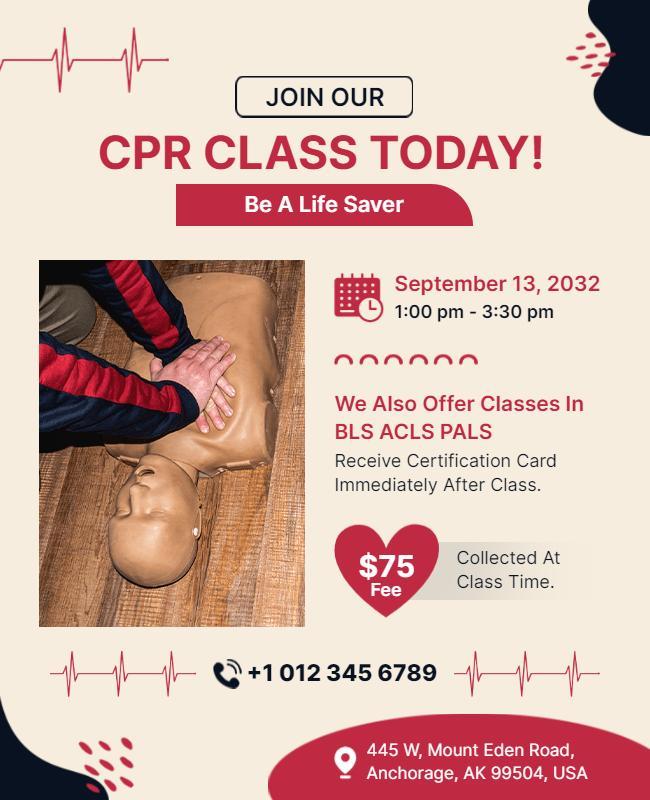 Cpr and Lifesaver Certification Class Flyer Template