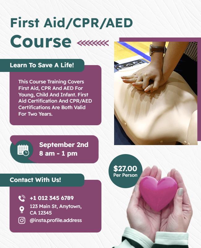 Cpr First Aid Certification Course Flyer Template