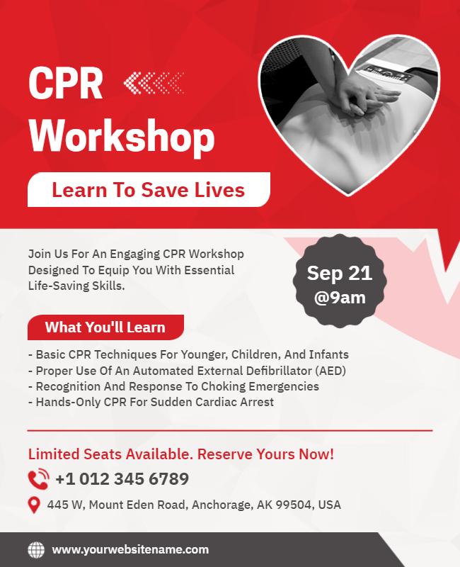 Cpr Workshop Emergency Response Training Flyer Template