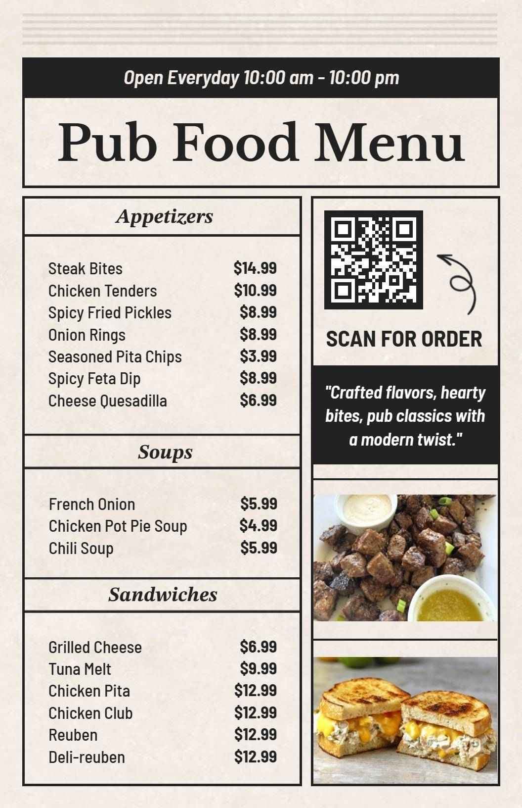 Craft Beer Selections and Tasty Bites Delight Bar Menu Template