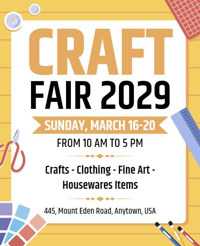 Craft Fair Event Flyer with Arts and Crafts Theme Template