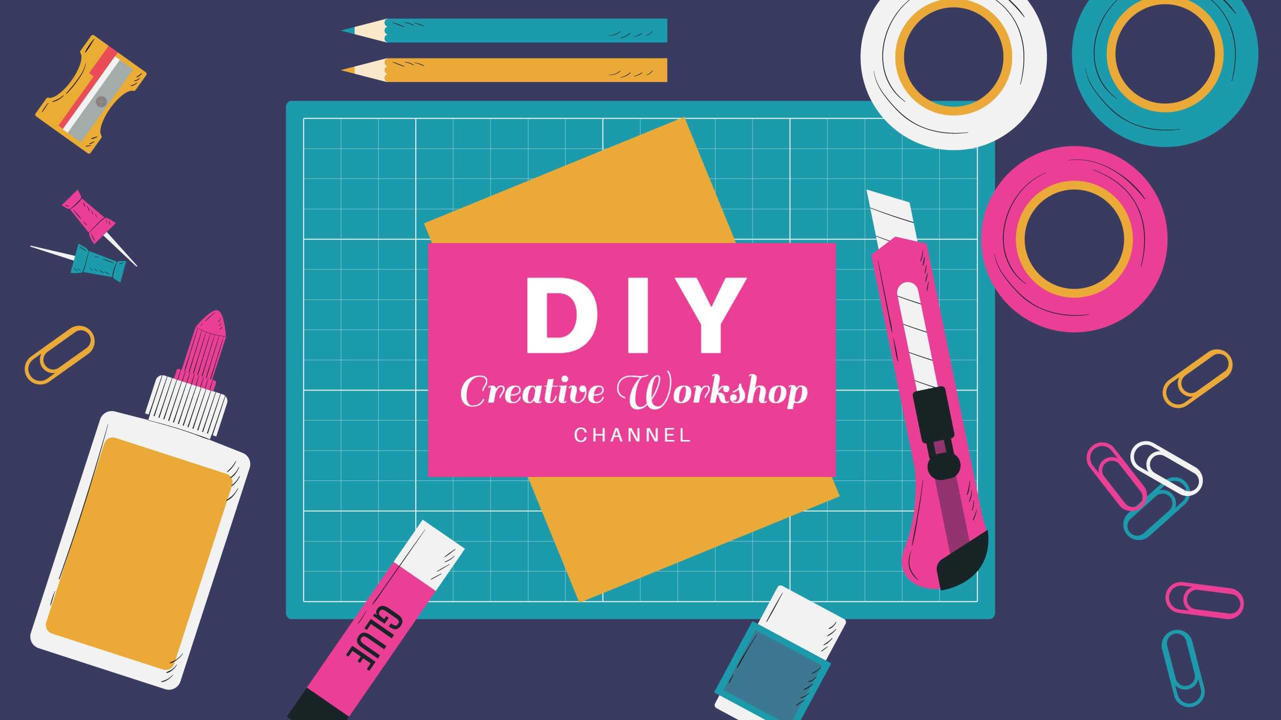 Crafting Supplies with Bright Colors for DIY YouTube Banner Template
