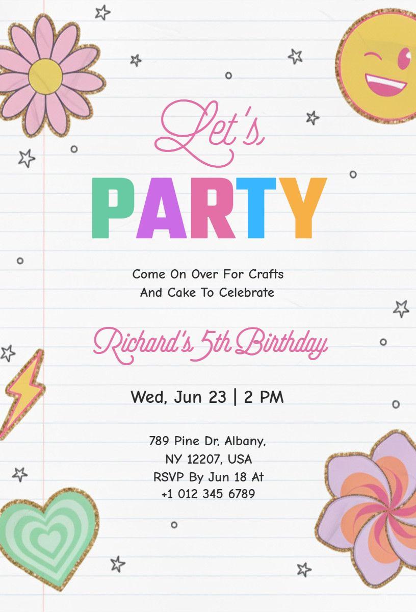 Crafty Rainbow Fun 5th Birthday Celebration Invitation Template
