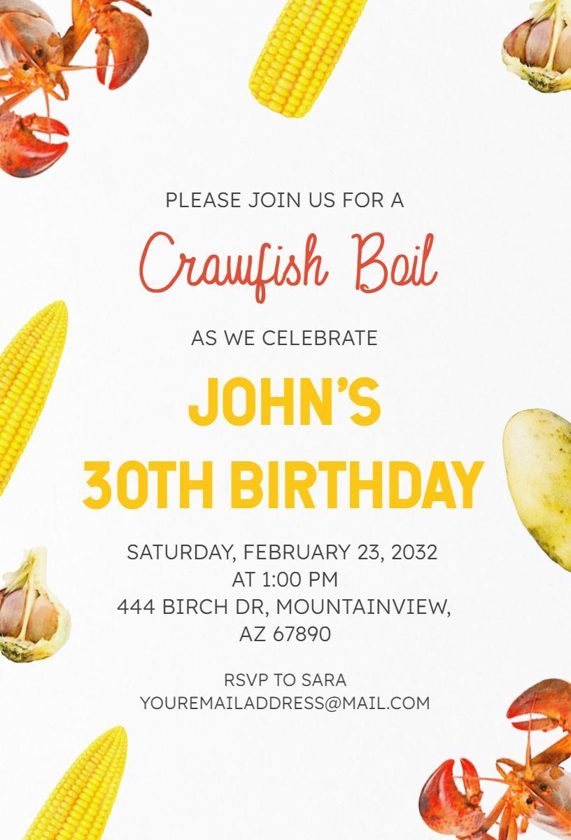 Crawfish Boil Festive 30th Birthday Celebration Invitation Template