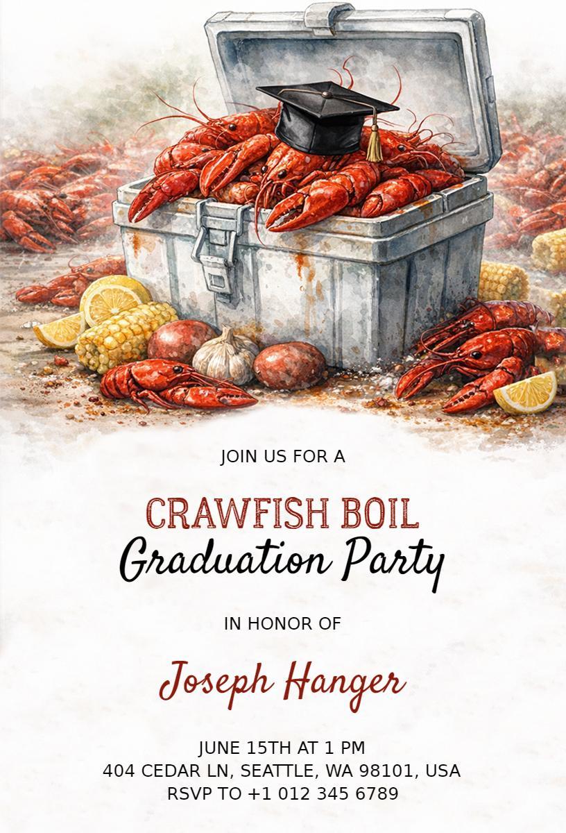 Crawfish Boil Festive Graduation Celebration Invitation Template