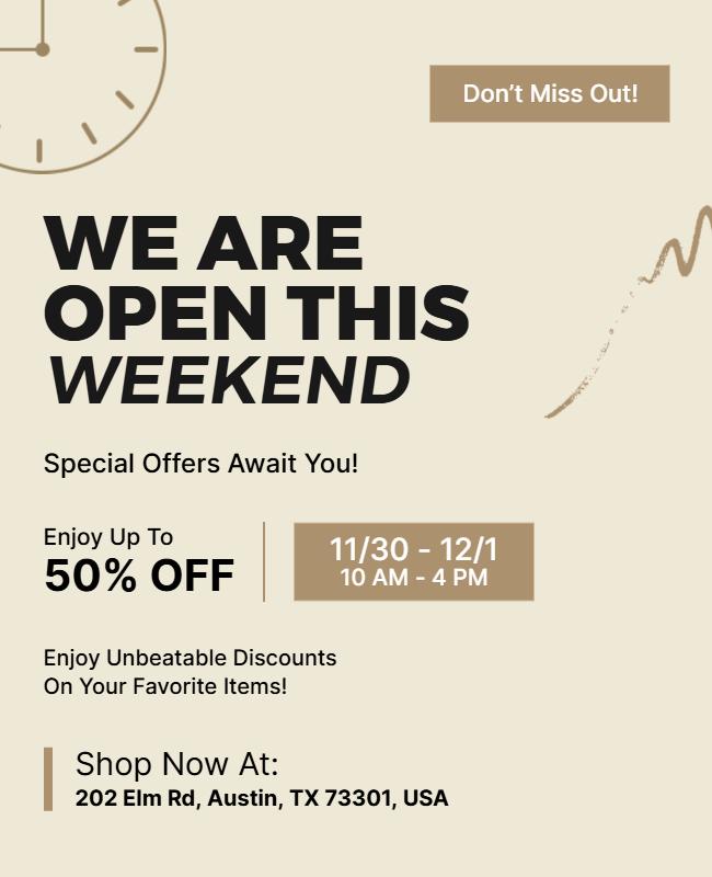 Cream Color Weekend Discount Shopping Announcement Poster Template