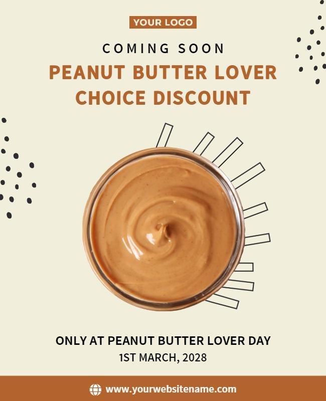 Creamy Beige Peanut Butter Lover Discount Announcement Poster Template