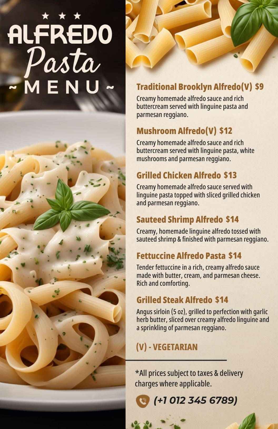 Creamy Gourmet Alfredo Pasta Menu Template
