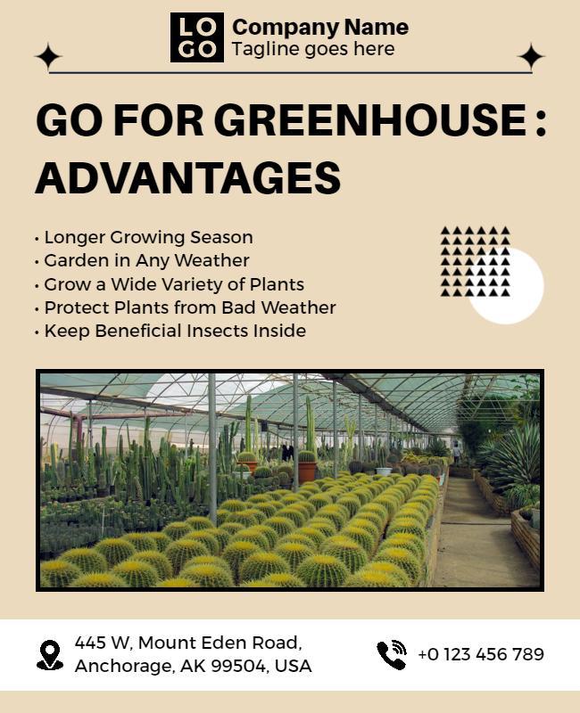 Creamy Greenhouse Gardening Benefits Informative Poster Template