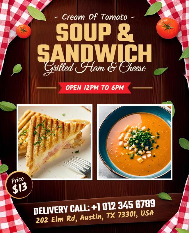 Creamy Tomato Soup and Sandwich Special Flyers Template