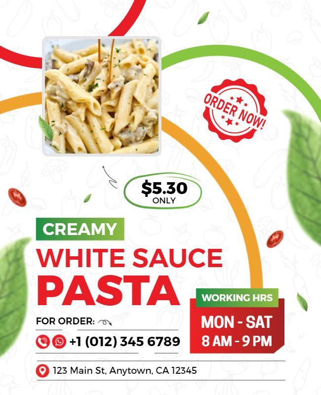 Creamy White Sauce Pasta Advertisement Flyer Template