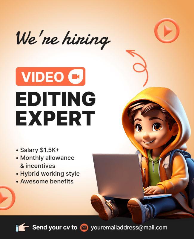 Creative Animated Video Editing Expert Recruitment Poster Template