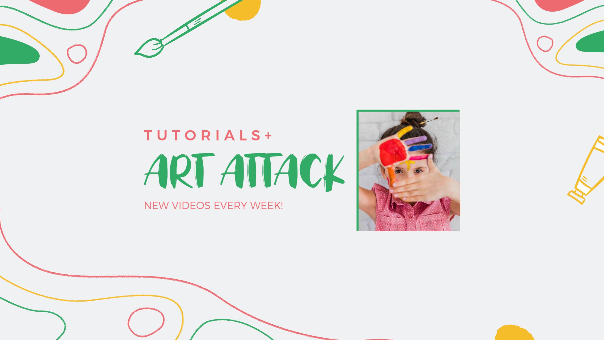 Creative Art Attack Tutorials with Colorful Fun Background Banner Template