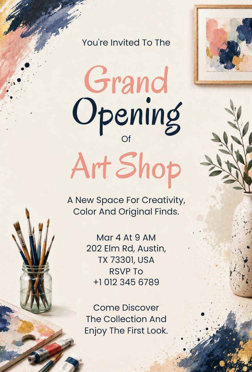 Creative Art Shop Grand Opening Celebration Invitation Template