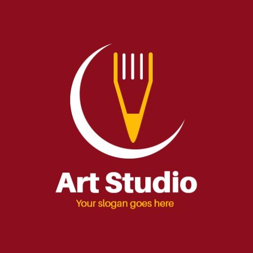Creative Art Studio Design Featuring Brush and Moon Elements Logo Template