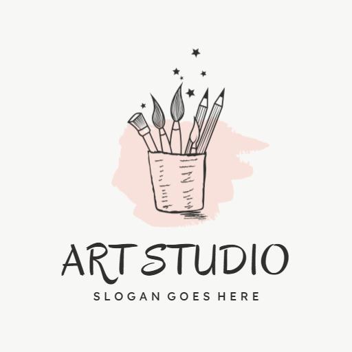 Creative Art Studio Supplies with Brushes and Stars Logo Template