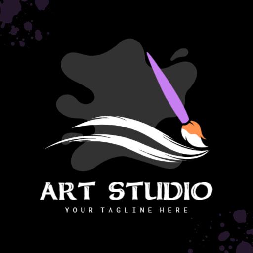 Creative Black Background with Artistic Brush Strokes Logo Template