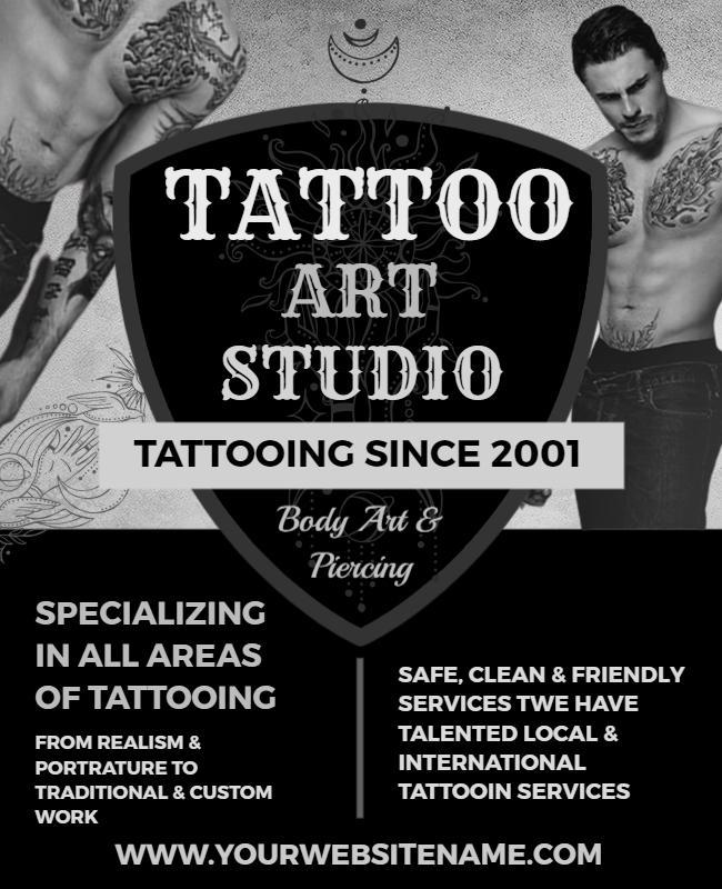 Creative Black Tattoo Art Studio Services Poster Template