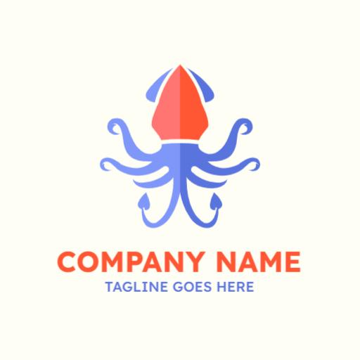 Creative Blue and Red Squid Design Representing Aquatic Logo Template