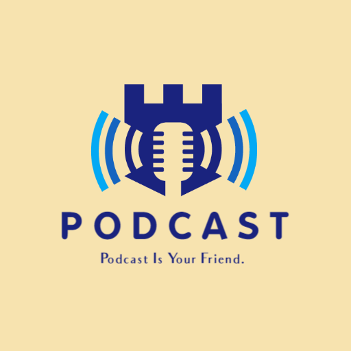 Creative Blue and Yellow Castle Theme Podcast Logo Template
