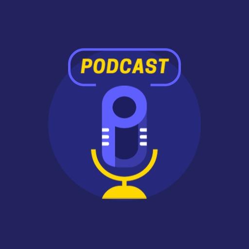 Creative Blue and Yellow Microphone Design for Podcast Logo Template