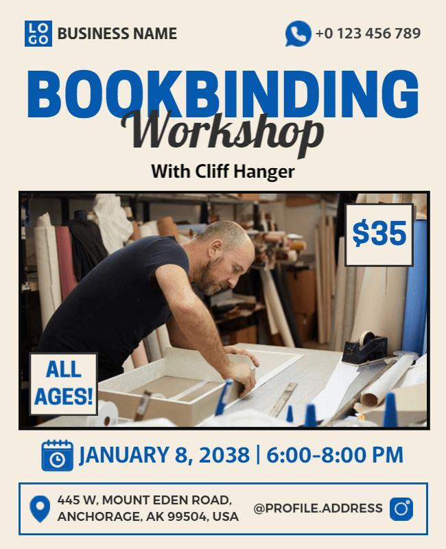 Creative Blue Bookbinding Workshop Craft Poster Template