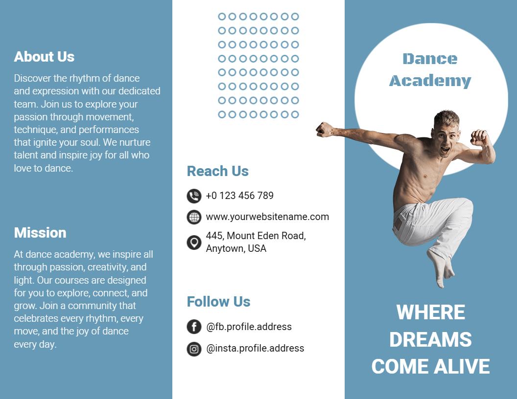 Creative Blue Dance Academy Skills and Passion Brochure Template