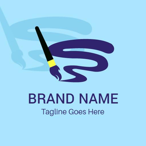 Creative Blue Drawing Design with Elegant Brush Strokes Logo Template