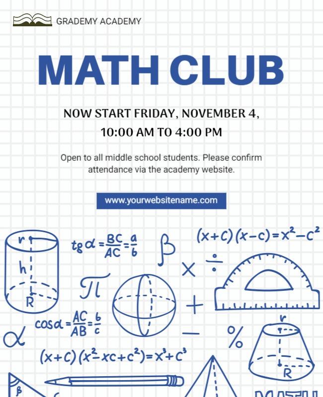 Creative Blue Math Club Registration Poster Template