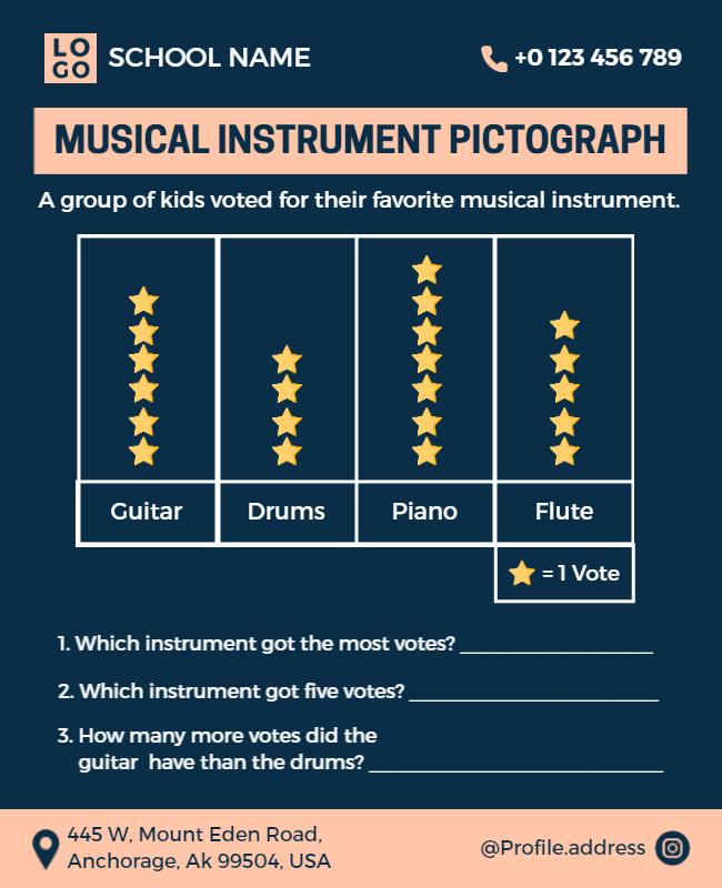 Creative Blue Musical Instrument Pictograph Classroom Poster Template