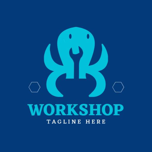 Creative Blue Octopus Design for Hands-On Workshop Logo Template