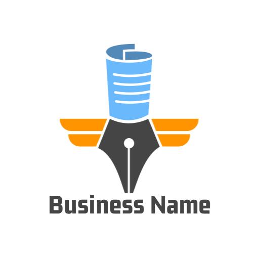 Creative Blue Quill Pen and Orange Wings Story Logo Template