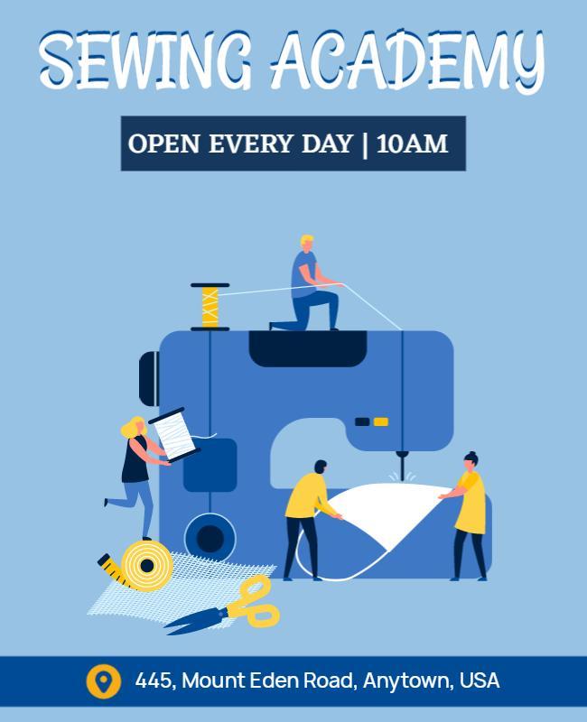 Creative Blue Sewing Academy Classes Enrollment Flyer Template